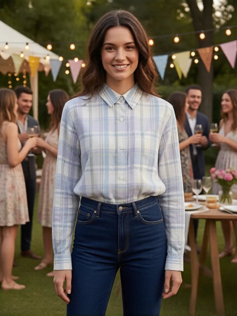 Alfred Dunner Women’s Light Blue & White Plaid Button-Up Shirt Size 14